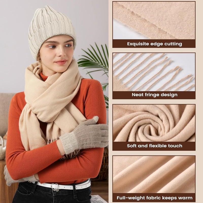 Premillow Women Winter Hat Beanie+Long Scarf+Touch Screen Gloves Set, Warm Clothes Set with Knit Fleece Lined for Women/Men Winter - Image 4